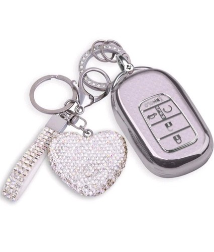 Honda Key Fob Cover With Diamond Bling Keychain Heart Silver Clear 2022 - 2025 - Picture 1 of 4
