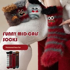 Funny Mid-calf Socks Cute Cartoon Embroidered Expression Socks Winter T3Z4