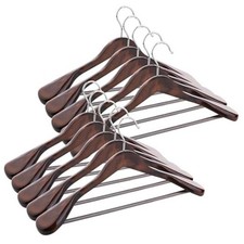 Solid Wood Suit Hangers Pack, Coat Hangers with Non Slip Trouser 10 Dark Walnut