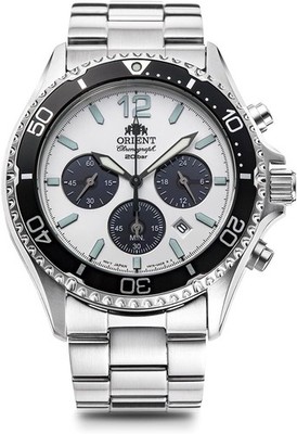 Orient Mako RN-TX0203S Panda White Dial Solar Analog Chronograph Men Watch