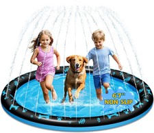 67" Splash Pad for Kids and Dogs, Non-Slip Sprinkler Play Mat, Outdoor Water Toy