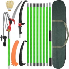 30 Ft Manual Pole Saw, Extendable Tree Pruner Blade and Scissors Set with 9 