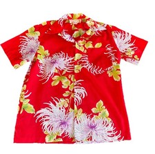 VTG 50S Royal Hawaiian Aloha Shirt Red Floral Polyester Button Up