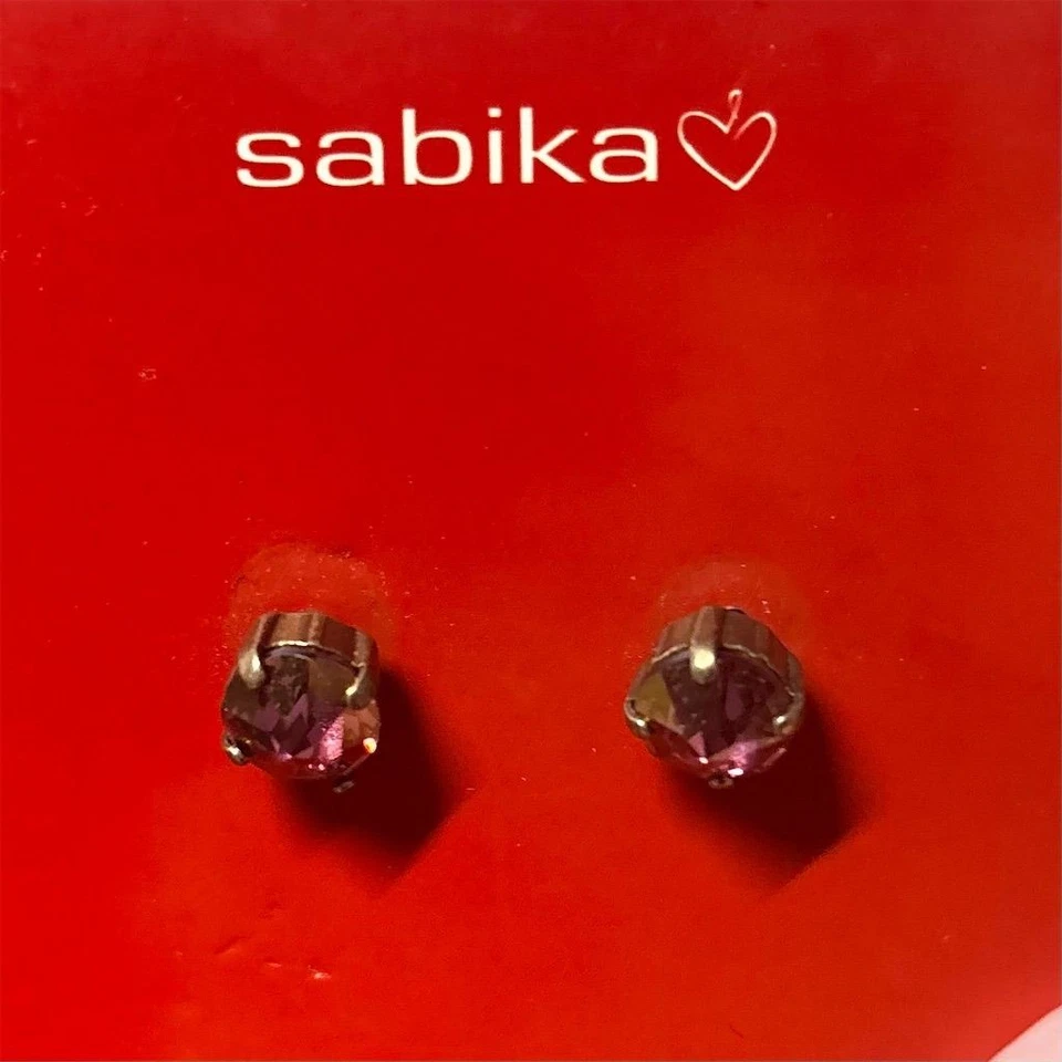 Sabika Stud Earrings Womens Pink Crystal Silver Tone Post Back - Image 2 of 4