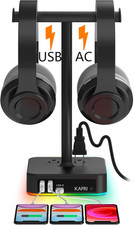 RGB Dual Headphone Stand with USB C Charger Desk Gaming Double Headset Holder Ha
