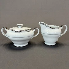 Empress China Regent Platinum Scrolls and Trim Creamer and Sugar Bowl Set