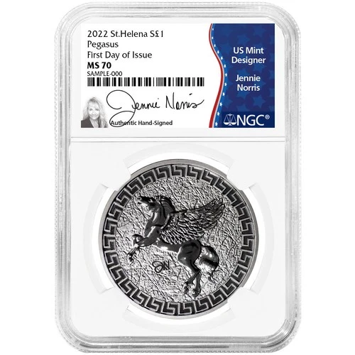 2022 £1 St. Helena "Jennie Norris" Silver Pegasus NGC MS70 FDI Jennie Norris