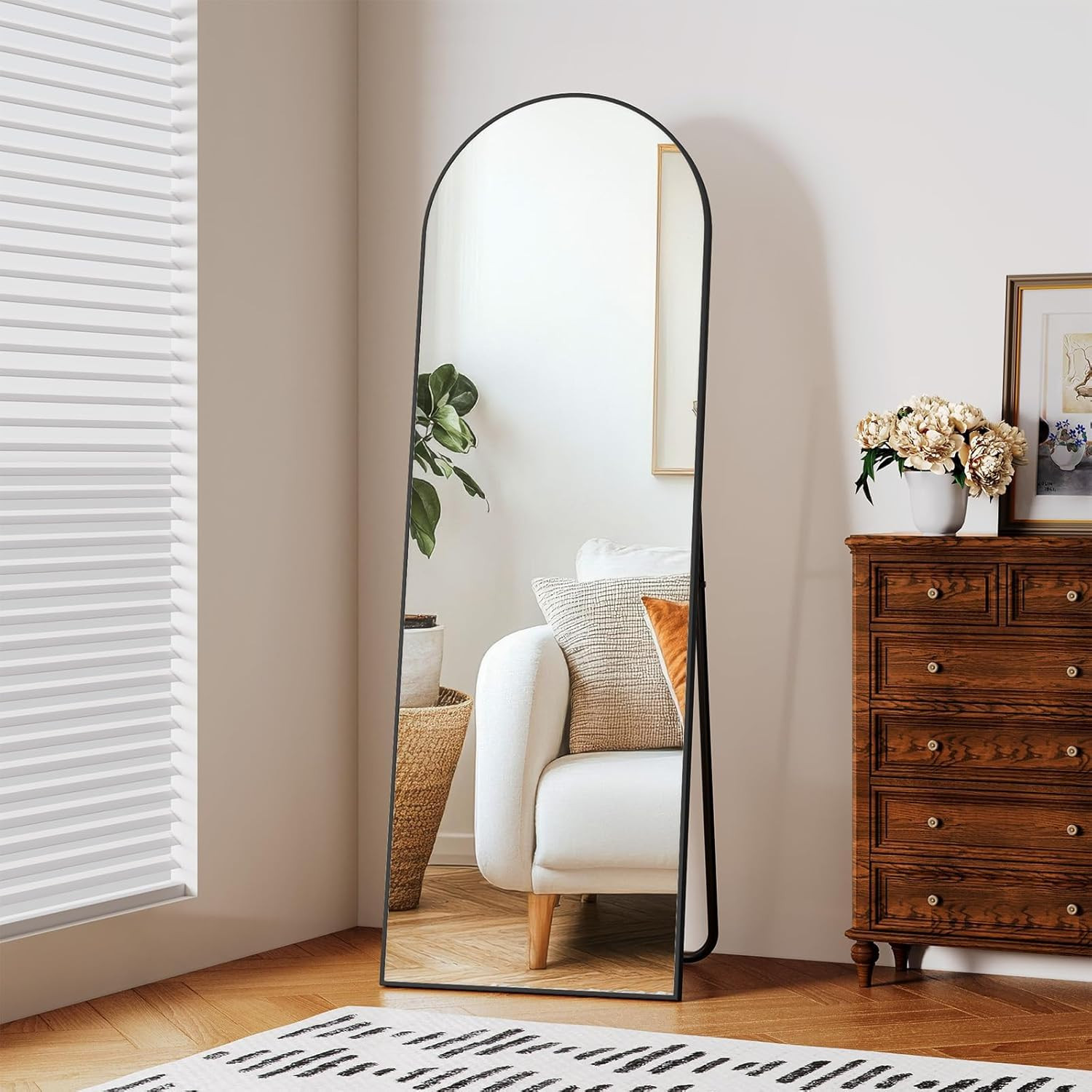 Specchio Parete/Terra 150x50 cm Alluminio Nero | Specchio Curvo Industrial