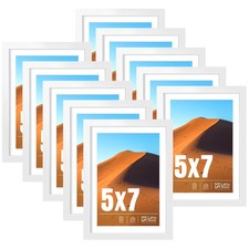 White 5x7 Picture Frame Set of 10, Display 4x6 with Mat or 5x7 Without Mat Pic