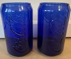 Coca-Cola Cobalt Blue Glasses Can Tumbler Vtg Embossed Logo (2) Collectible Cups