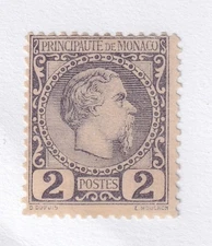 MATT'S STAMPS SCOTT MONACO #2 PRINCE CHARLES III 2-CENTIME 1885 ISSUE, MNG CV$26