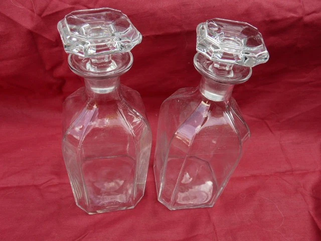 Paire de flacons en verre soufflé 19ème cave liqueur - Photo 1/4
