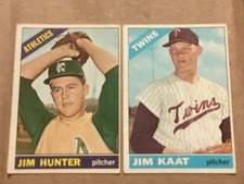 Lot (2) 1966 #36-445 - Near Mint - Jim (Catfish) Hunter & Jim KAAT - No Creases
