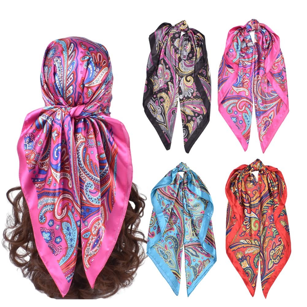 4Pcs Women's Large Silk Satin Head Scarves 35