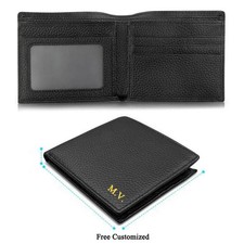 Custom Letters Business Men Bifold Wallet RFID Blocking Genuine Leather Card Hol