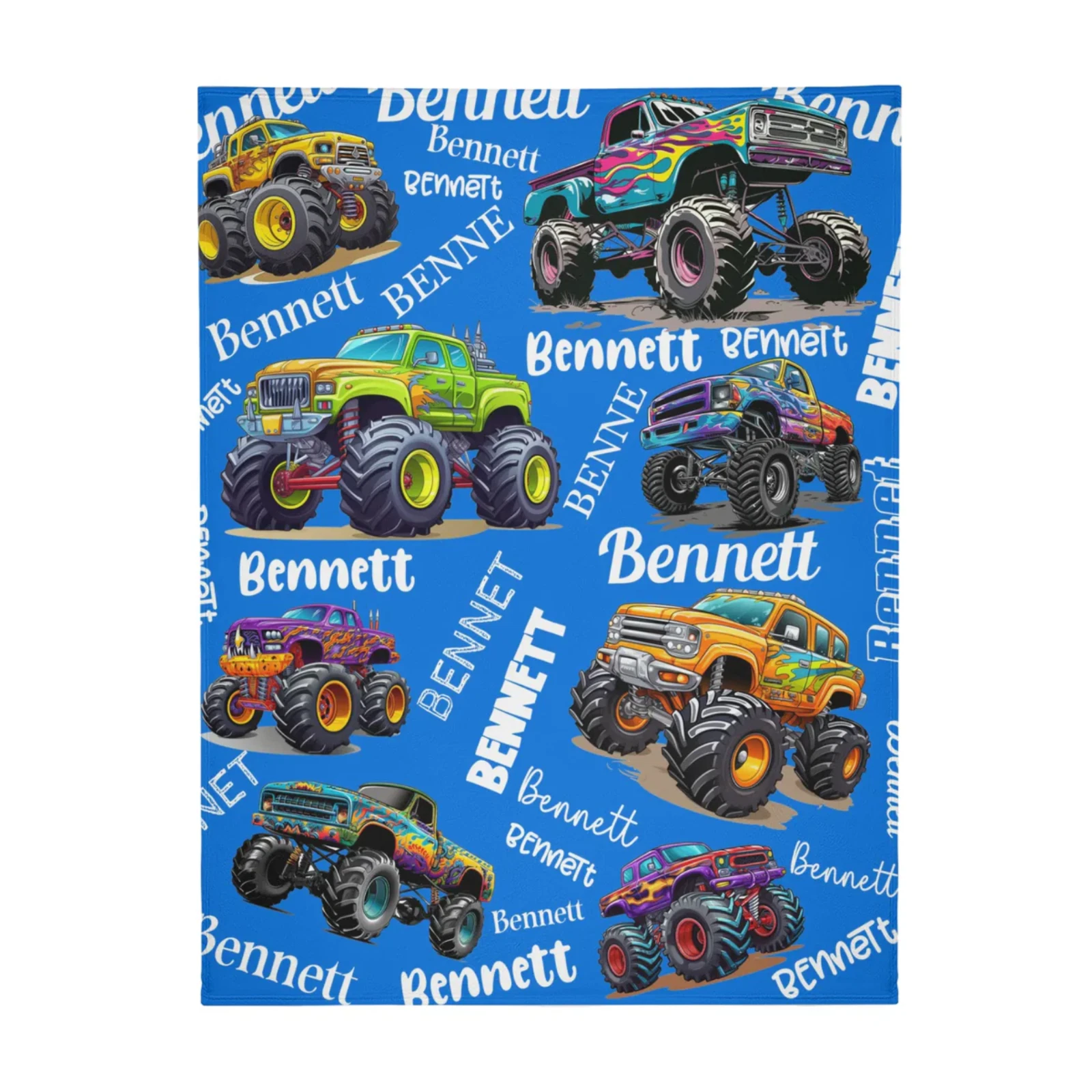 Personalized Monster Truck Fleece Blanket, Kids Gift