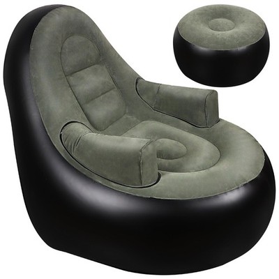 Thickened Inflatable Couch with Armrest＆Ottoman, Blow Up Lounger Chair,Foldin...