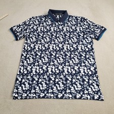 G Fore Polo Shirt Mens Medium Blue White Performance Stretch Floral Collar Golf