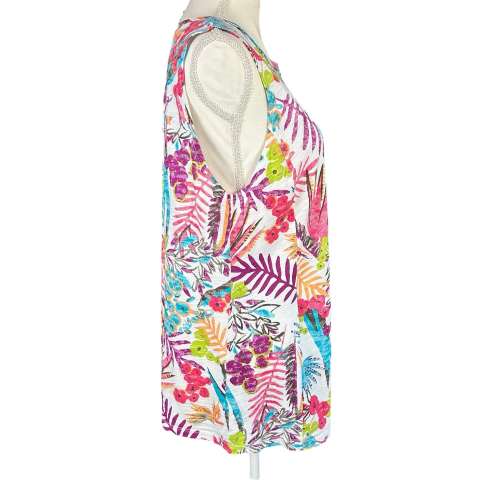 Túnica Fresh Produce feminina tamanho grande branca multicolorida floral tropical costeira - Imagem 4 de 4