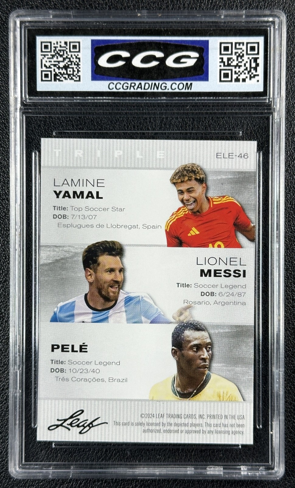 LAMINE YAMAL LIONEL MESSI PELE CCG 10 2024 LEAF EXCLUSIVE LEGENDS #ELE-46 1519 view 2