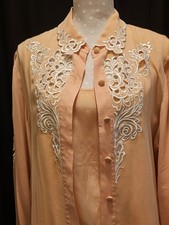 NWT Bob Mackie Silk Button Down W/ White Embroidery  Matching Shell Large