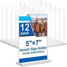 5x7 Acrylic Sign Holder, 12 Pack Vertical Plastic Signs Frame Table Top Displ...