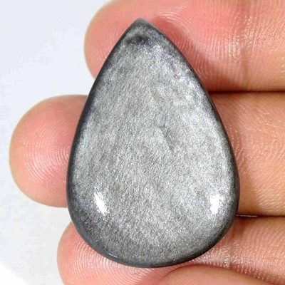 33.10Cts Natural Sheen Silver Obsidian Pear Cabochon Loose Gemstone