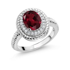 2.26 Ct Oval Red Rhodolite Garnet 925 Sterling Silver Halo Engagement Ring