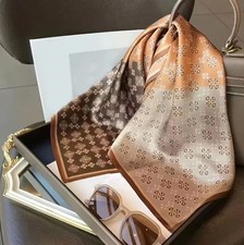 Luxus Stola, Seidentuch 70x70 cm Damen Halstuch Schal Braun Beige Elegant