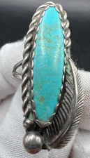 Vintage Navajo Sterling Silver Turquoise Oval Ring Size 6, Signed--  AK
