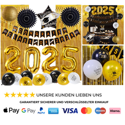 Abschlussfeier Deko 2025 Luftballons Schwarz Gold Weiß Graduation Partydeko