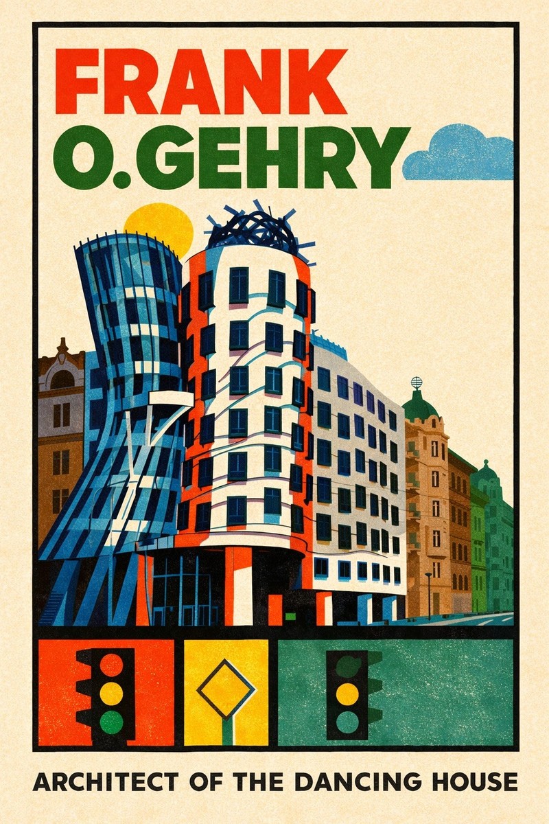 Frank Gehry Dancing House Poster - Retro Decor 🏙️ 24x36