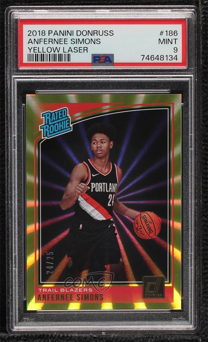 2018 Donruss Holo Yellow Laser 24/25 Anfernee Simons PSA 9 MINT Rookie RC 02au