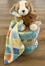 NEW Little Miracles Costco Baby Blanket & Dog Lovey Blue Orange Yellow Diamond
