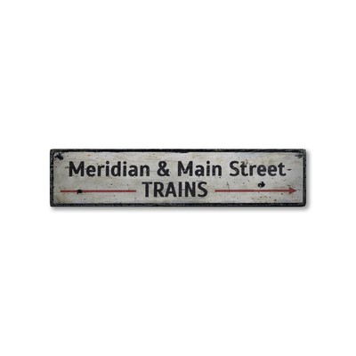 Trains Arrow, Custom Street Name Train - Rustic Distressed Wood Sign