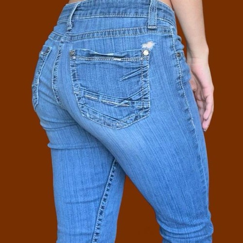BKE Women’s Skinny Jeans Blue Medium Wash Denim 5-Pocket Button Stretch