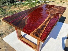 Red Epoxy River Table ? Live Edge Walnut Wood Handmade
