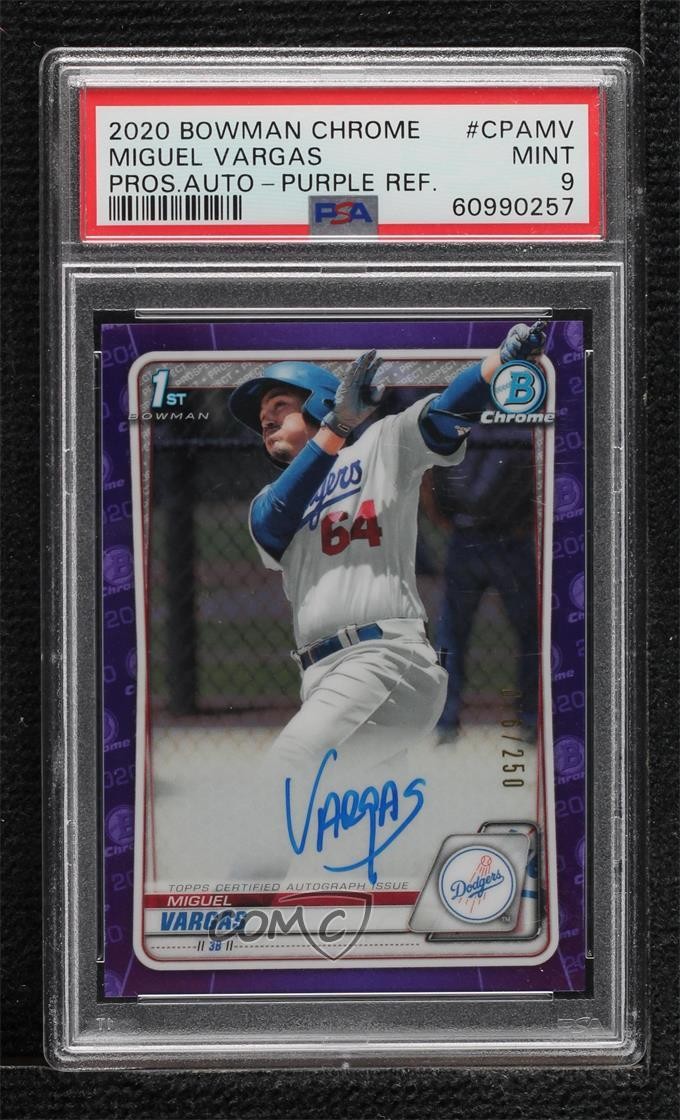 2020 Bowman Chrome Prospects Purple Refractor /250 Miguel Vargas PSA 9 MINT Auto
