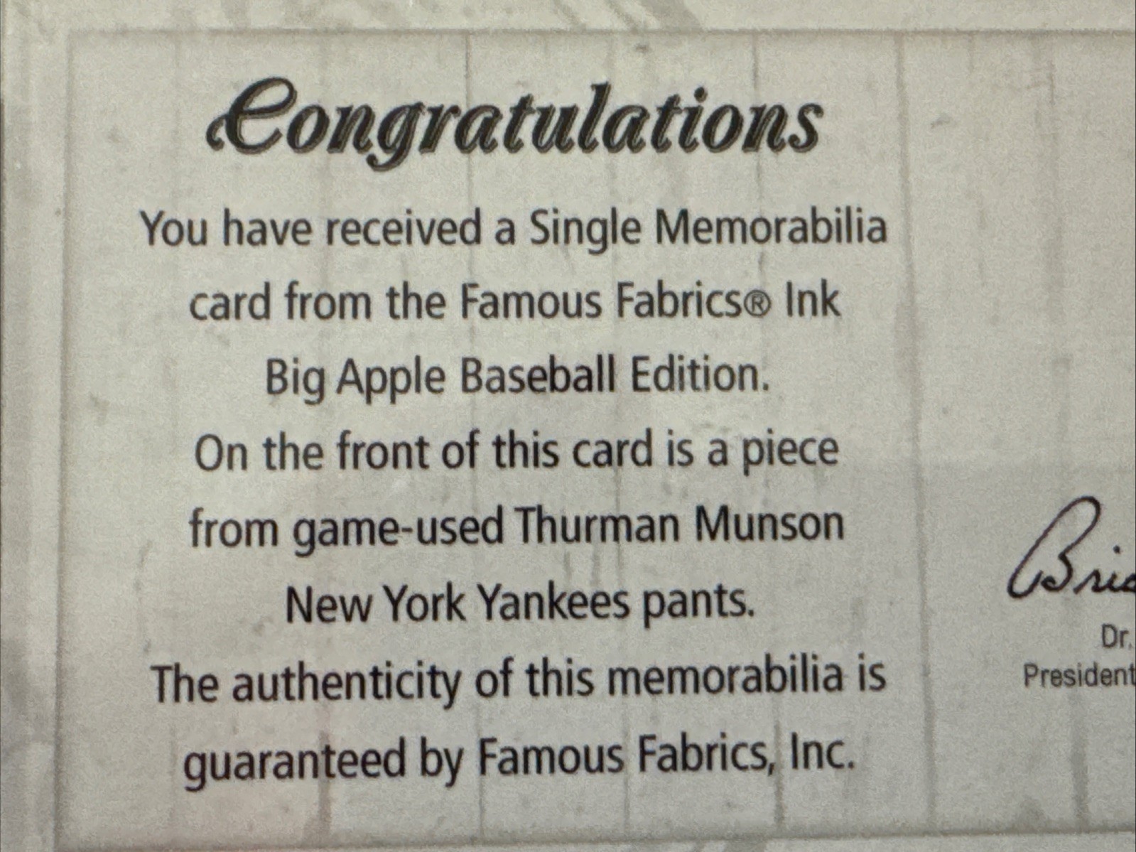 Famous Fabrics Big Apple Thurman Munson Game Used Jersey 18/50 New York Yankees view 9