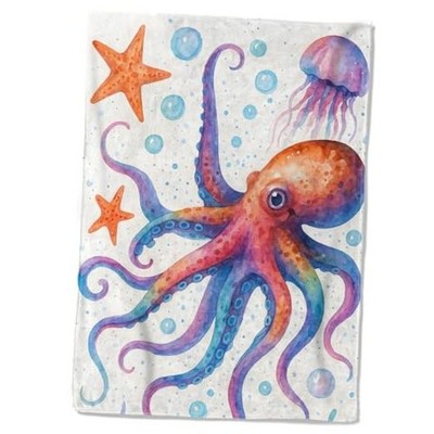 Rainbow Fleece Blanket,60x80in,Cute Watercolor Sea Creature 60x80 Inch Octopus