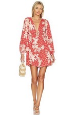 Free People Soli Mini Dress Floral Combo Plunge Neck Open Back Pockets Size  L