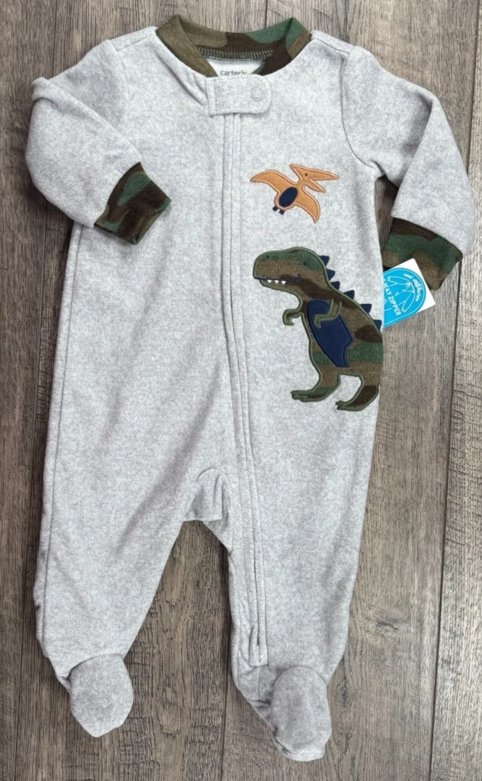 Baby Boy Clothes New Carter's 3 Month Camo Fleece Dinosaur Footed Outfit
