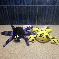 Rare VTG 1996 Stuffins Purple Spider & Yellow Frog Beanbag Plush Stuffed Animal