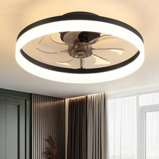 PUSU 15.8 Black Low Profile Ceiling Fans with...
