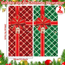 2 Pieces Christmas Door Cover Buffalo Checkered Plaid Photography Backdrop Bo...