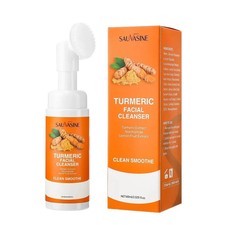 Turmeric Facial Cleanser with Brush – Brightening Face Wash Foam, Lemon Extract