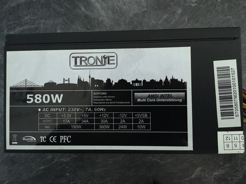 Tronje 580W PC ATX Netzteil, gereinigt, wenig genutzt
