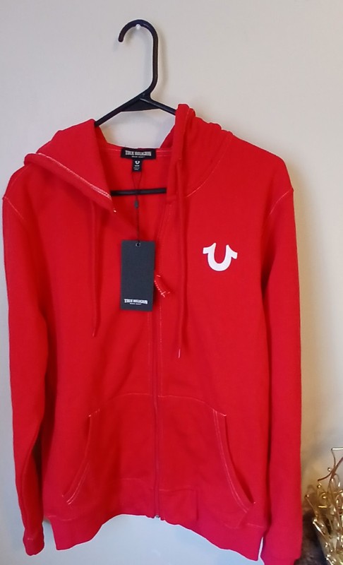 True Religion Red Full Zip Fleece Hoodie Buddha Graphic Men's Size M