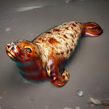 Fosters Ceramic Seal Pup Figurine Cornish Honeycomb Glaze Pottery, Beige/Brown
