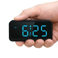 Battery Operated Small Alarm Clock Digital Compact Cordless Blue Digits Travel